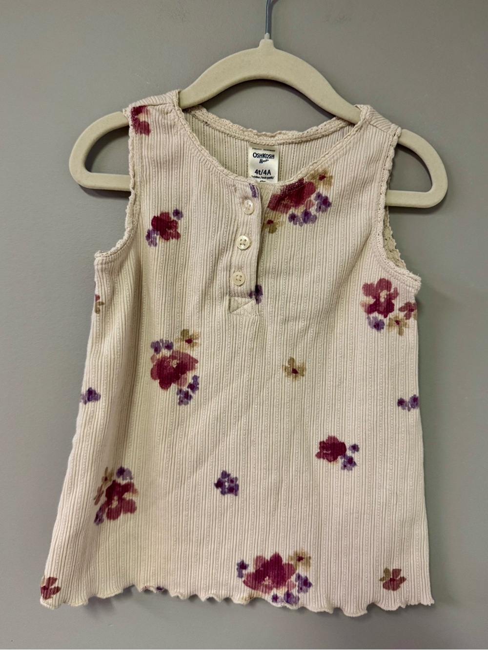 OshKosh B'gosh Cream Ribbed Tank with Pink & Purple Floral Print
